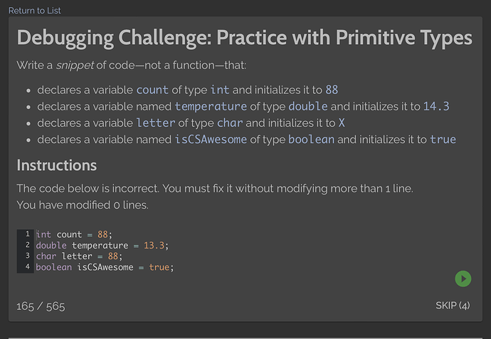 Debugging Challenge- Practice with Primitive Types